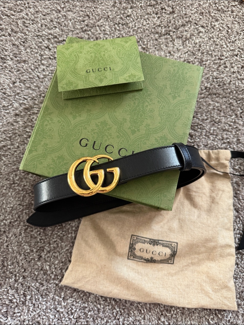 Gucci Black Leather Belt with Gold Double G Logo Buckle
